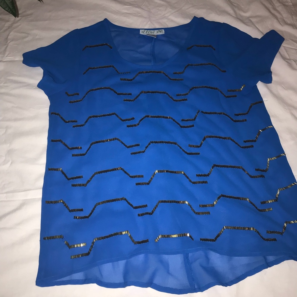 Blue Dina Be Blouse with Gold Beads